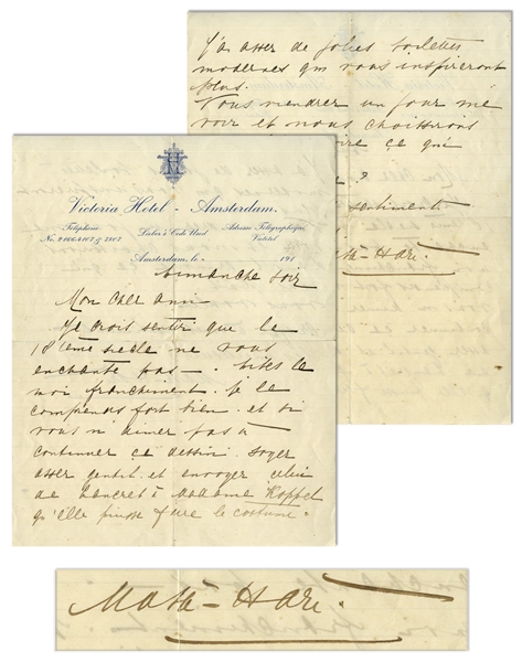 Mata Hari Autograph Letter Signed -- Scarce as Signed With Her Stage Name Mata Hari
